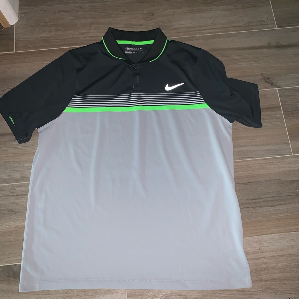 Nike Men's Black, Gray & Neon Green Golf Polo